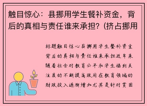 触目惊心：县挪用学生餐补资金，背后的真相与责任谁来承担？(挤占挪用学生伙食费处理意见)